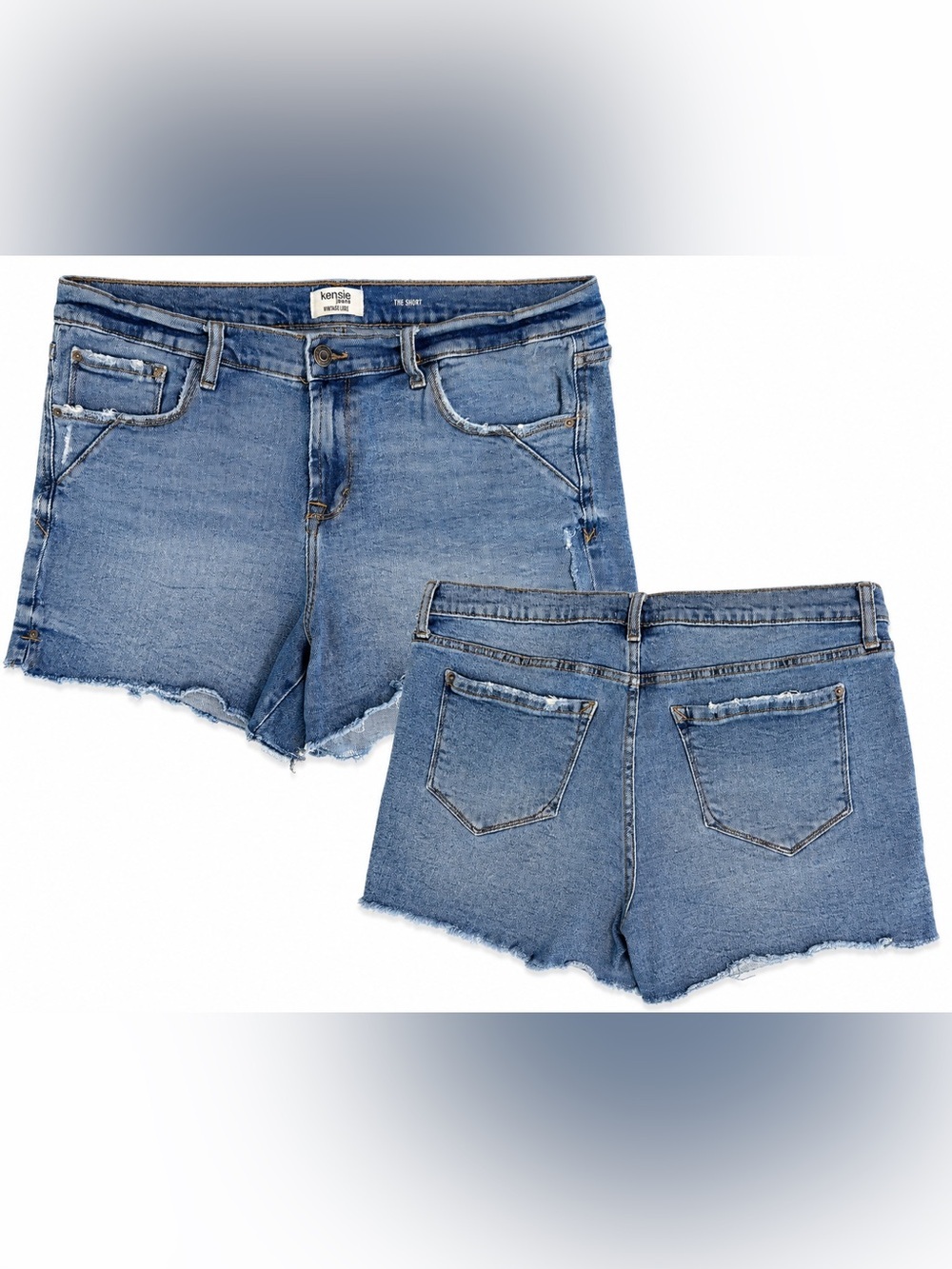 Kensie Jeans “The Short” Distressed Denim Cutoff Shorts Size 14/32